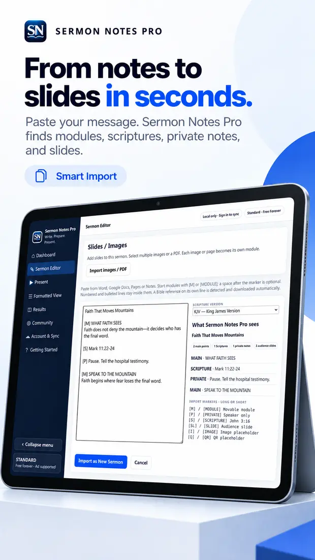Notes being imported into organized sermon modules