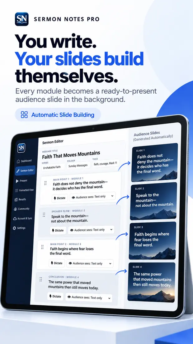 Sermon modules automatically becoming audience slides